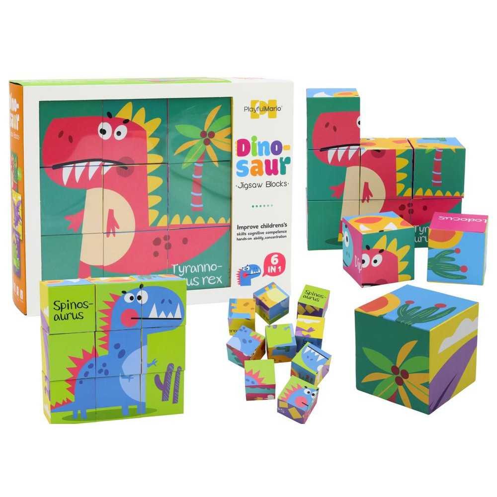 Educational Puzzle 6in1 Blocks Puzzle Cubes 6 Pictures Dinosaurs 9 El.