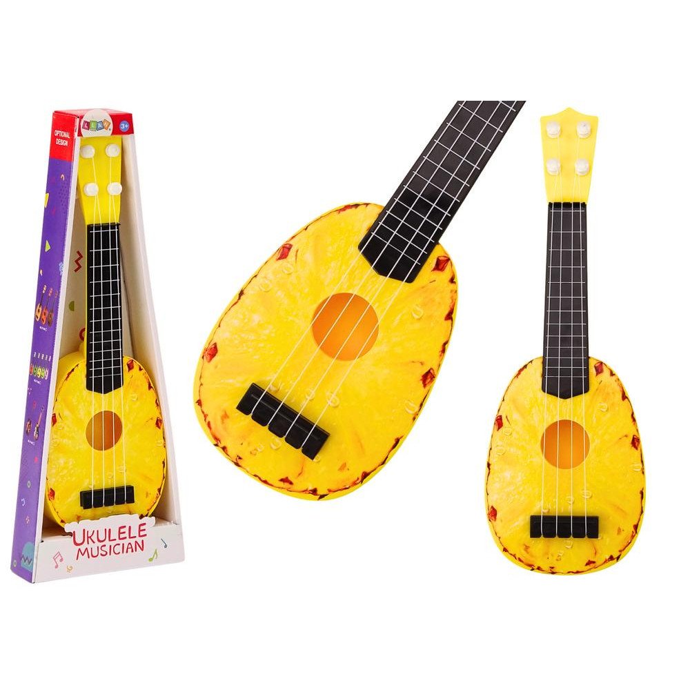 ukulele vaikams Mini gitara 4 stygos Ananasų tema Geltona gitara 15″-Žaislai, Muzikiniai-e-vaikas