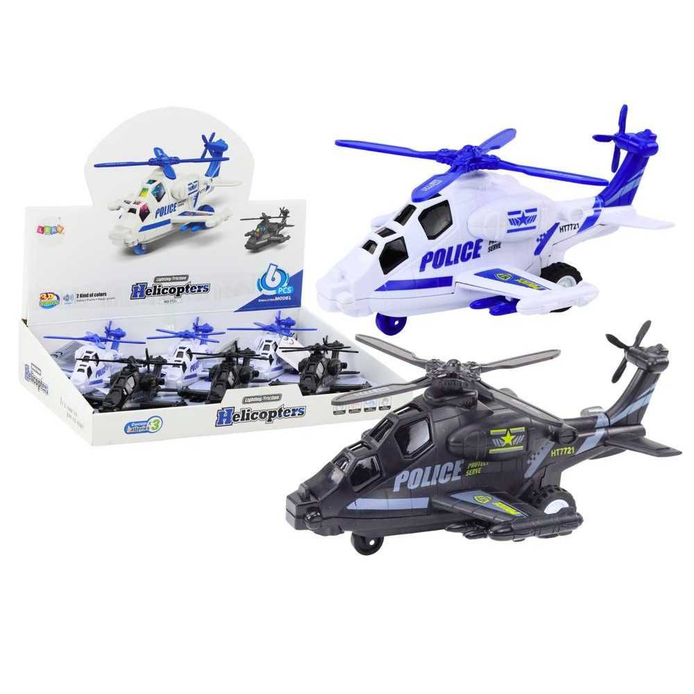 Police Helicopter White or Black Friction Drive Light and Sound