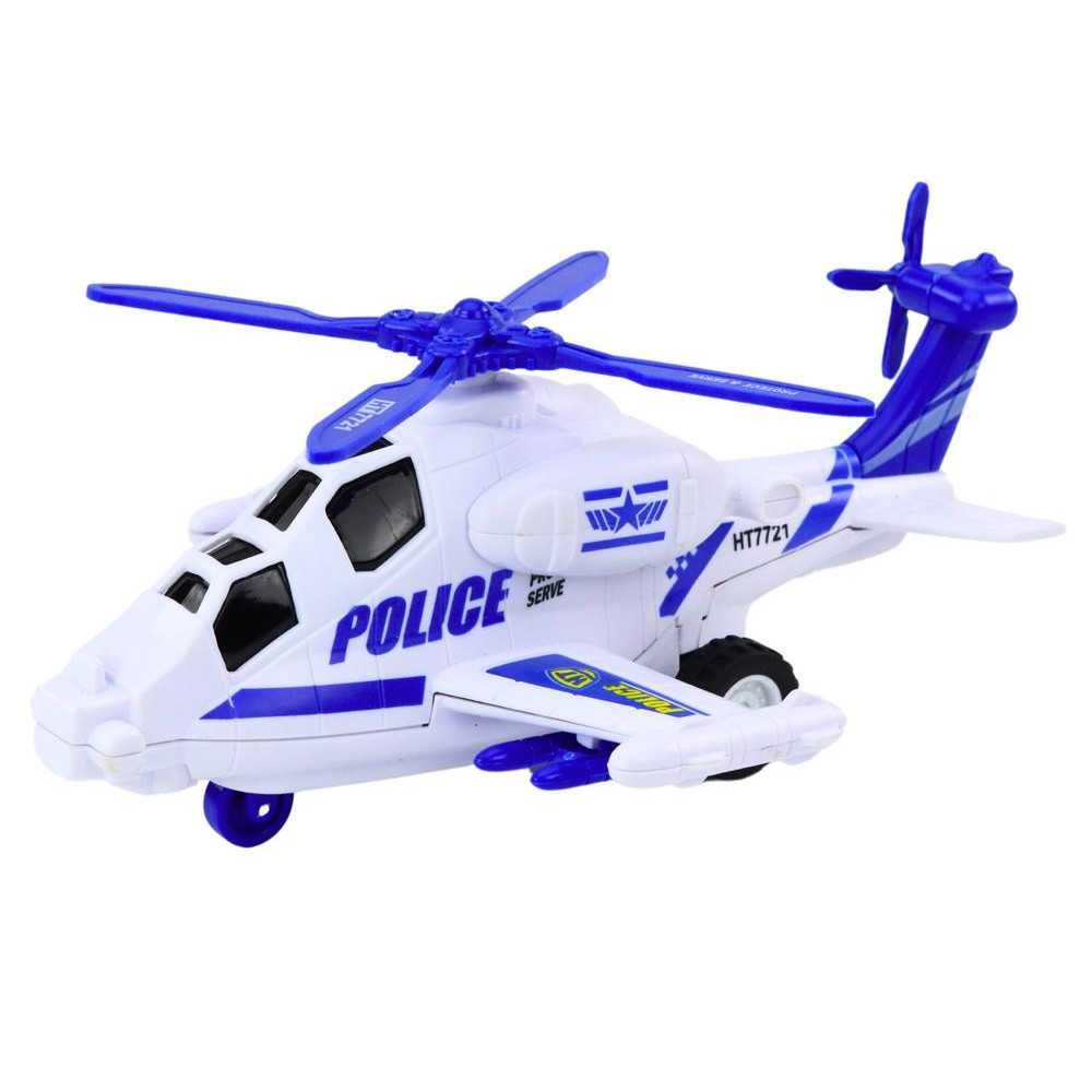 Police Helicopter White or Black Friction Drive Light and Sound