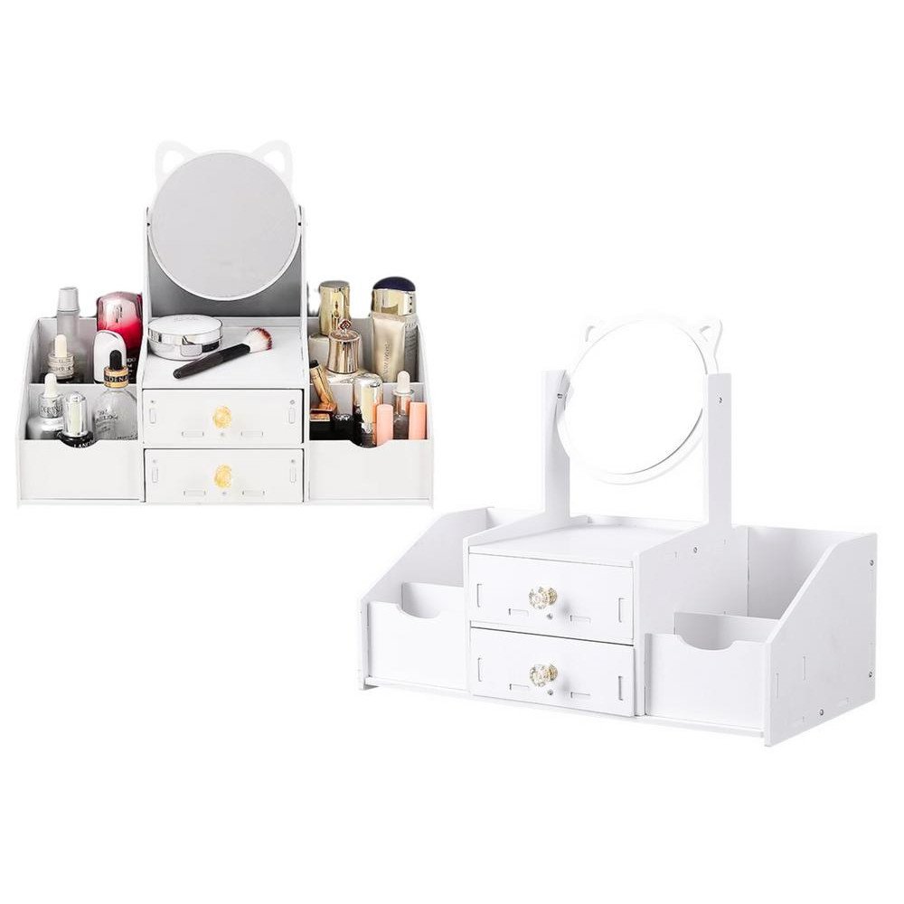 Mažas vaikiškas tualetinis staliukas, veidrodis su rankenėlėmis, mediniai stalčiai, baltas-LEANTOYS-e-vaikas