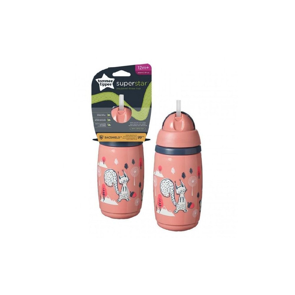 TOMMEE TIPPEE gertuvė - termosas su šiaudeliu INSULATED STRAW 266ml, 12m+, pink, 447825-Maitinimui, Indai, įrankiai, gertuvės, P