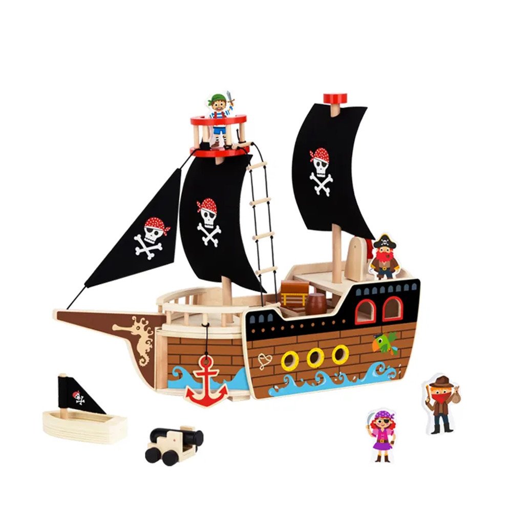 TOOKY TOY medinių piratų laivo figūrėlių rinkinys