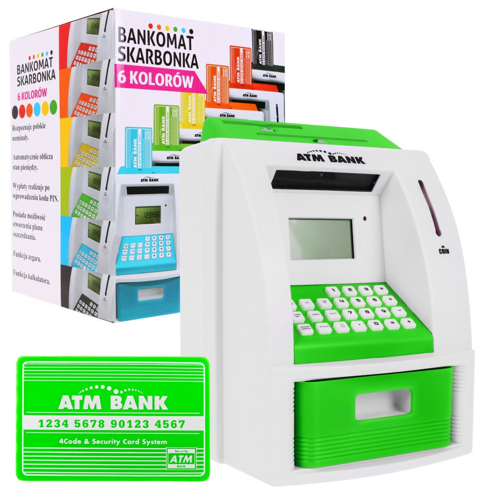 Vaikiška taupyklė 3+ žalia Interaktyvios funkcijos + bankomato kortelė-RAMIZ-e-vaikas
