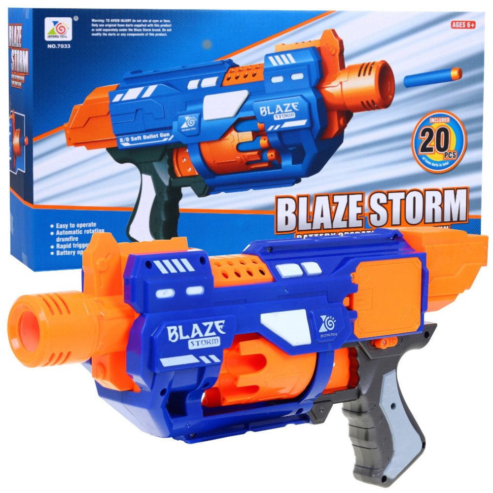 Elektrinis šautuvas vaikams 6+ Blaze Storm 20 ilgų putplasčio kulkų + atstumas iki 10 m-RAMIZ-e-vaikas