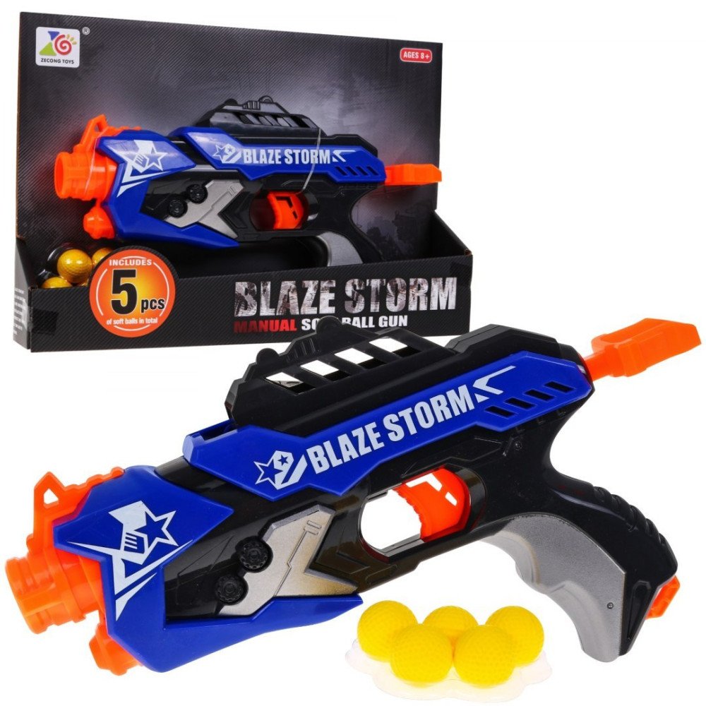 Spyruoklinis pistoletas vaikams 8+ Blaze Storm 5 kulkos Putų kamuoliukai + rankinis mechanizmas-RAMIZ-e-vaikas