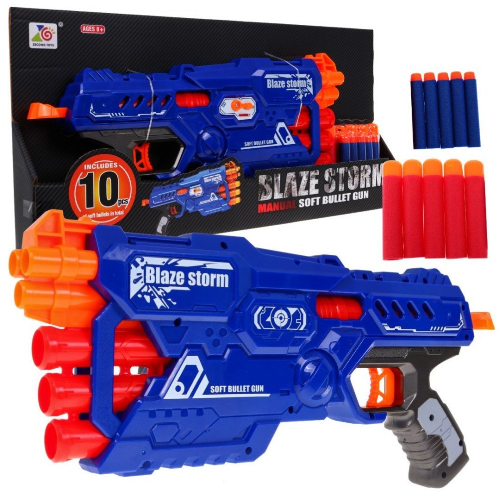 6 šovinių šautuvas vaikams 8+ Blaze Storm 10 ilgų putplasčio kulkų + rankinis mechanizmas-RAMIZ-e-vaikas