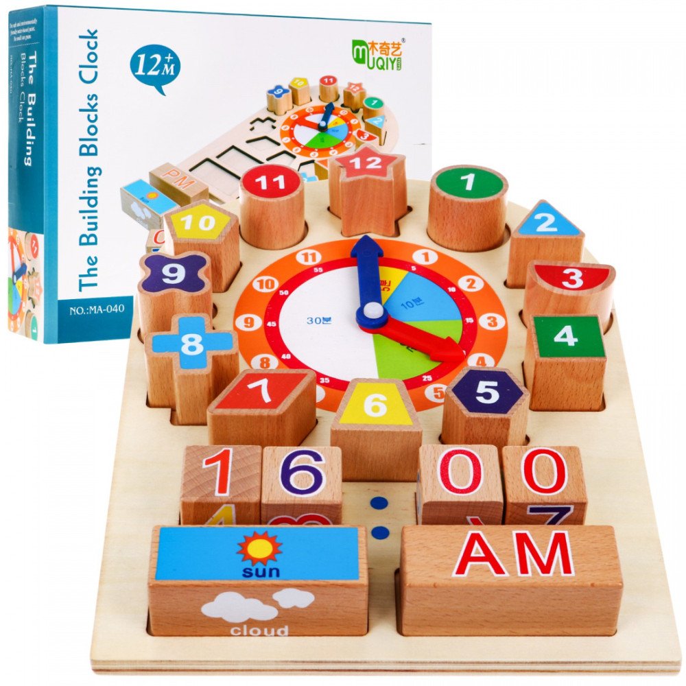 Mokomasis medinis lentinis laikrodis vaikams 12m+, skirtas mokytis skaityti laiką ir orus-RAMIZ-e-vaikas