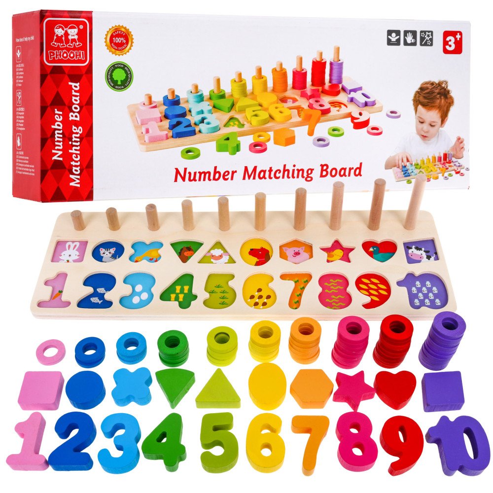 Medinis rinkinys, skirtas mokyti vaikus skaičiuoti 3+ Formos rūšiuotuvas + Skaičiuotojas + Spalvoti skaičiai-RAMIZ-e-vaikas