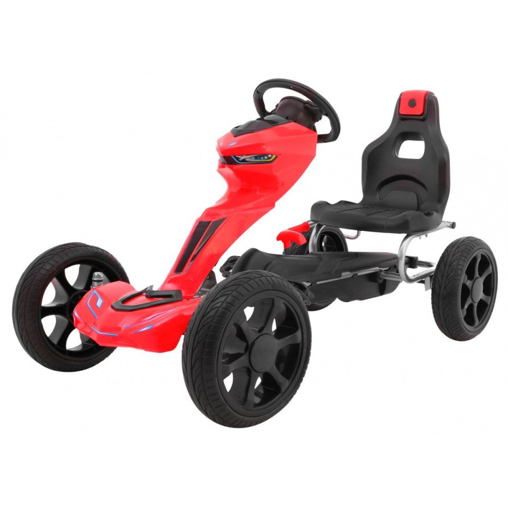 "Grand Ride" pedalinis kartingas vaikams 3+ Raudona + EVA ratai + Reguliuojama sėdynė + Rankinis stabdis-Judėjimui, Minami karti