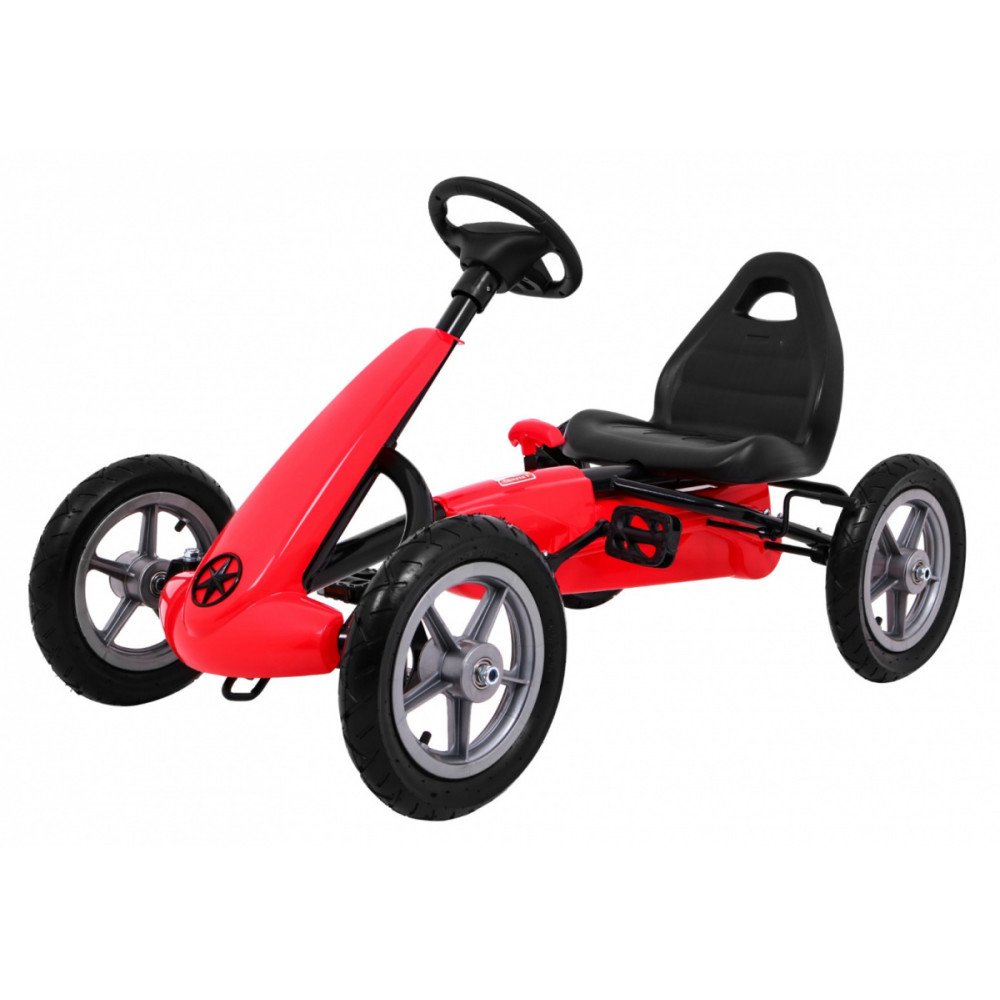 STAR pedalinis kartingas vaikams 3+ Raudona + reguliuojama sėdynė + pripučiami ratai-Judėjimui, Minami kartingai-e-vaikas