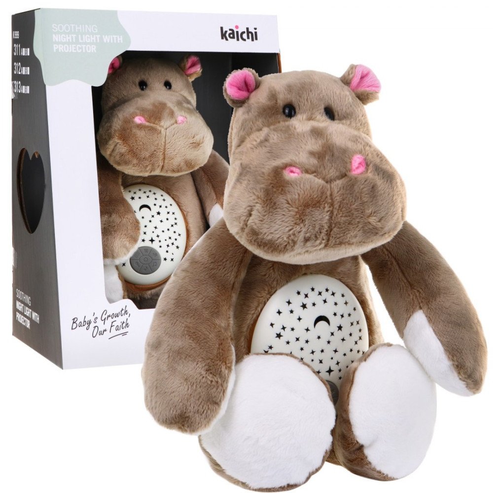 Hipopotamo čiulptukas 3in1 kūdikiams 6m+ Sensorinis žaislas + projektorius + muzikinė dėžutė + pliušinis žaislas-RAMIZ-e-vaikas