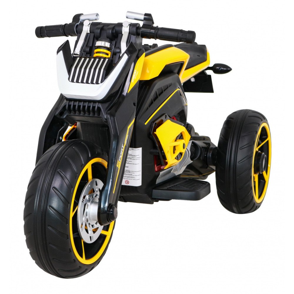 Ateities akumuliatorinis motociklas vaikams Geltonos spalvos + garso skydelis + lėtas paleidimas + EVA ratai-Elektromobiliai vai
