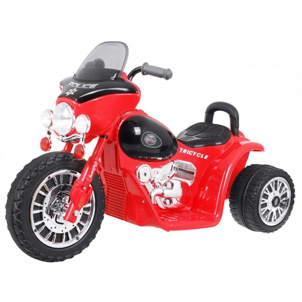 "Chopper" akumuliatorinis dviratis vaikams Raudona + 3 ratai + garsai + LED žibintai-RAMIZ-e-vaikas
