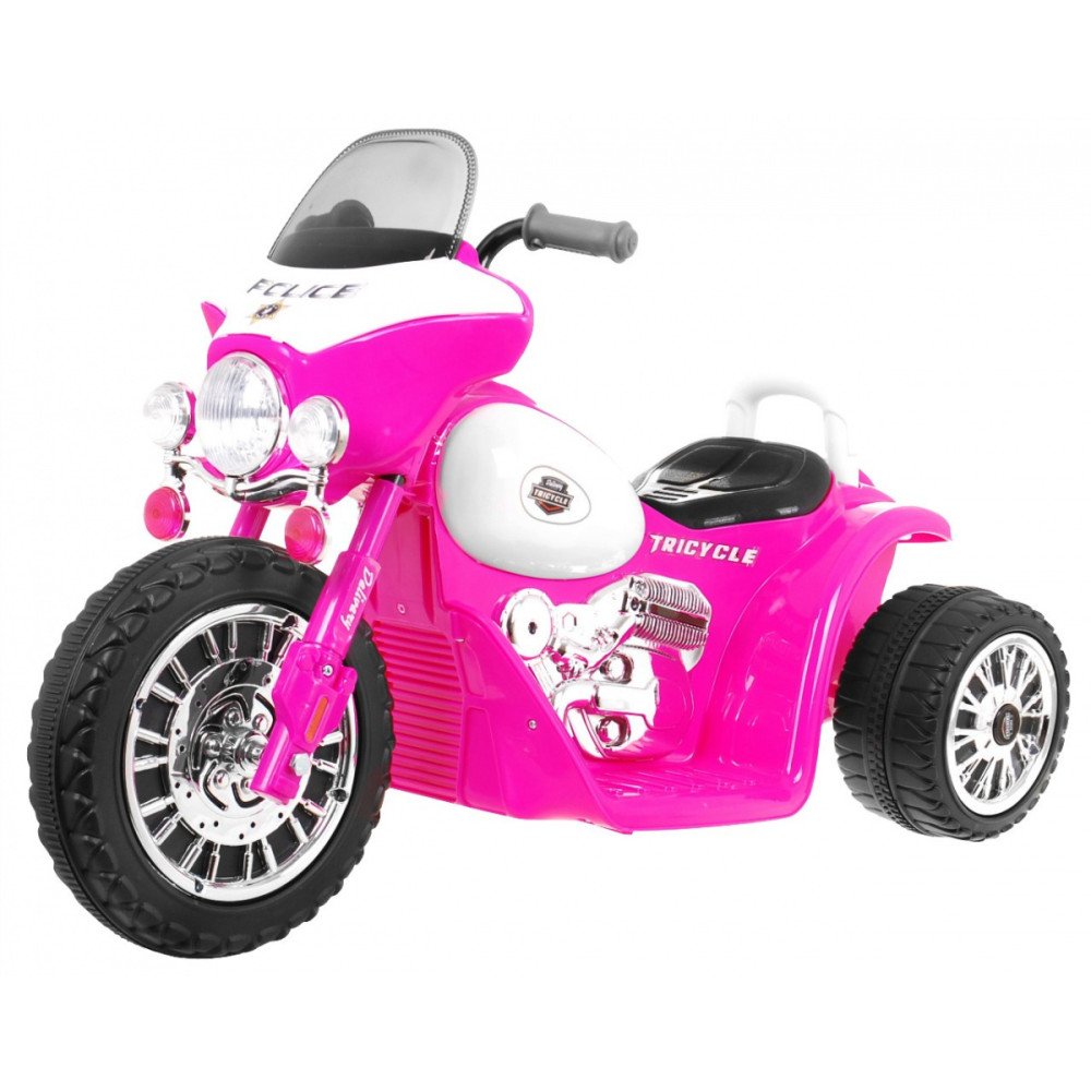 "Chopper" akumuliatorinis dviratis vaikams Rožinis + 3 ratai + garsai + LED žibintai-RAMIZ-e-vaikas