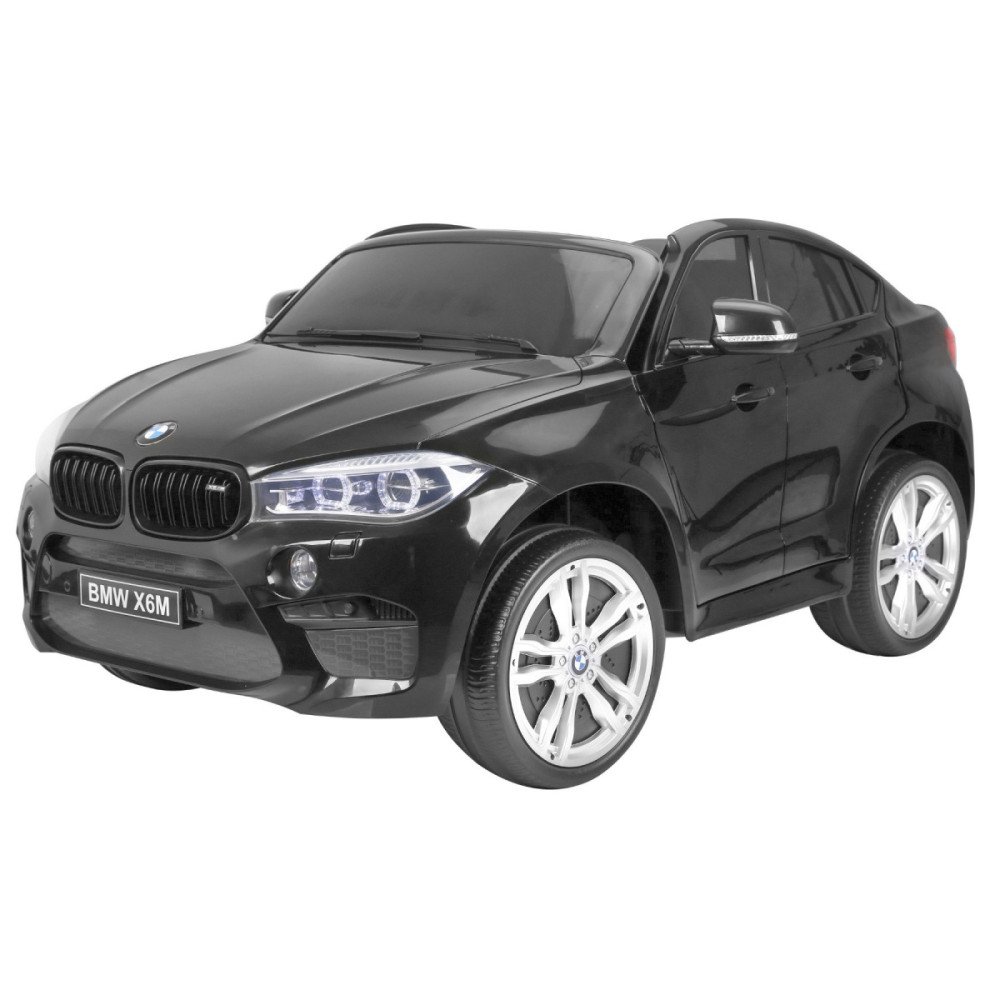 BMW X6M XXL 2 vaikams Juodas lakas + nuotolinio valdymo pultas + ekologiška oda + saugos diržai + lėtas paleidimas + MP3 + LED-E
