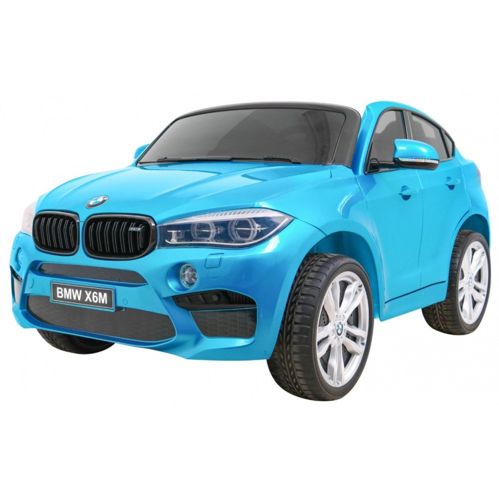 BMW X6M XXL dviems vaikams Mėlyna spalva + Pilot + Eco oda + saugos diržai + lėtas paleidimas + MP3 + LED-Elektromobiliai vaikam