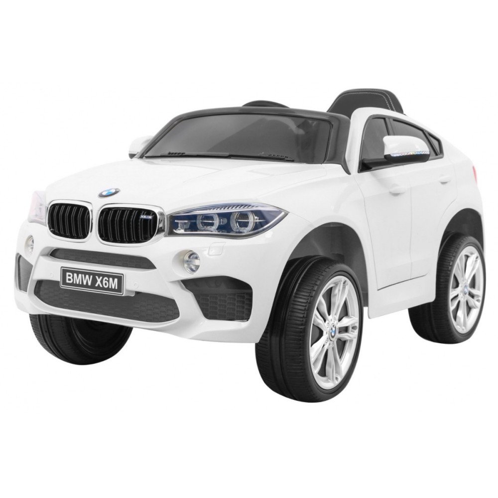 BMW X6M elektrinis vaikiškas automobilis baltas + nuotolinio valdymo pultas + EVA + lėtas paleidimas + garso skydelis + LED-Elek
