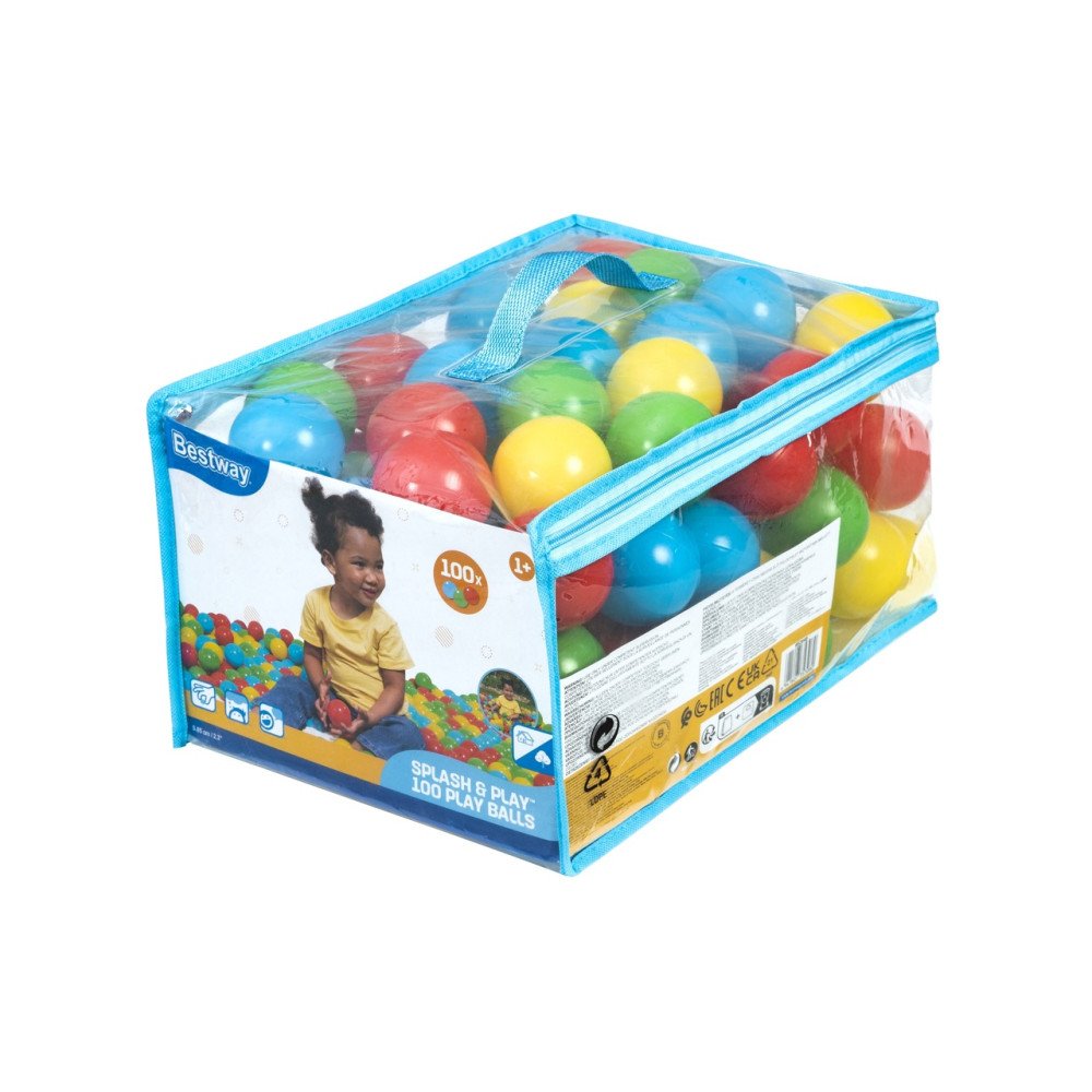100 "BESTWAY" sausų 5,85 cm ilgio 4 spalvų biliardo kamuolių rinkinys + krepšys-RAMIZ-e-vaikas