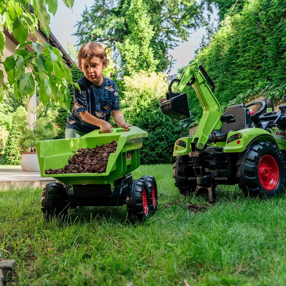 FALK Traktorius CLAAS AVEC Pedal Green su priekaba nuo 3 metų-Judėjimui, Minami traktoriai ir jų priedai-e-vaikas