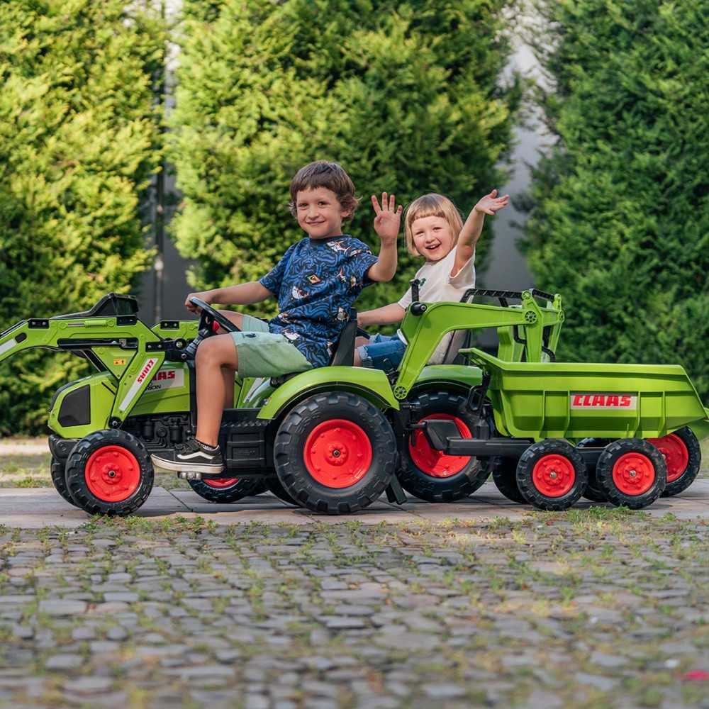 FALK Traktorius CLAAS AVEC Pedal Green su priekaba nuo 3 metų-Judėjimui, Minami traktoriai ir jų priedai-e-vaikas