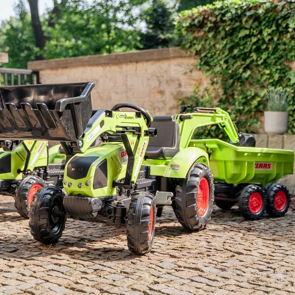 FALK Traktorius CLAAS AVEC Pedal Green su priekaba nuo 3 metų-Judėjimui, Minami traktoriai ir jų priedai-e-vaikas