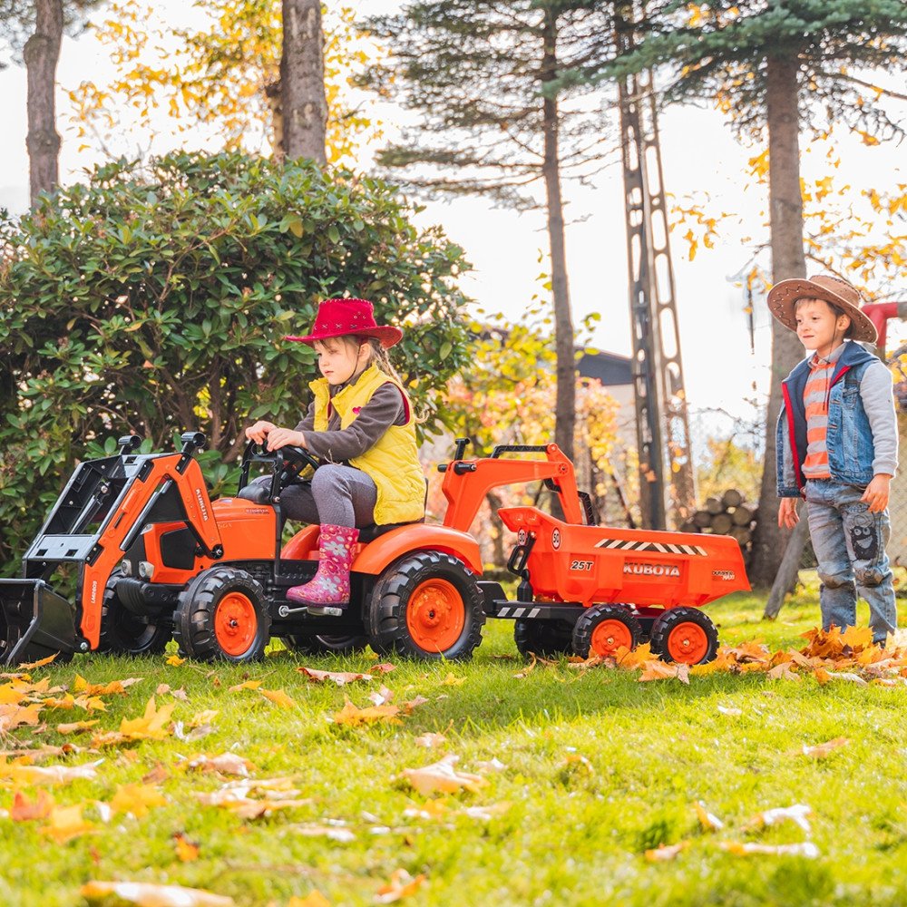 FALK Kubota traktorius oranžinis su priekaba nuo 3 metų-Judėjimui, Minami traktoriai ir jų priedai-e-vaikas