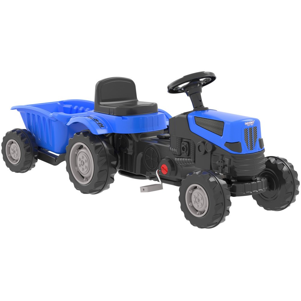 WOOPIE Farmer GoTrac MAXI PLUS pedalinis traktorius su priekaba Mėlyni tylūs ratai