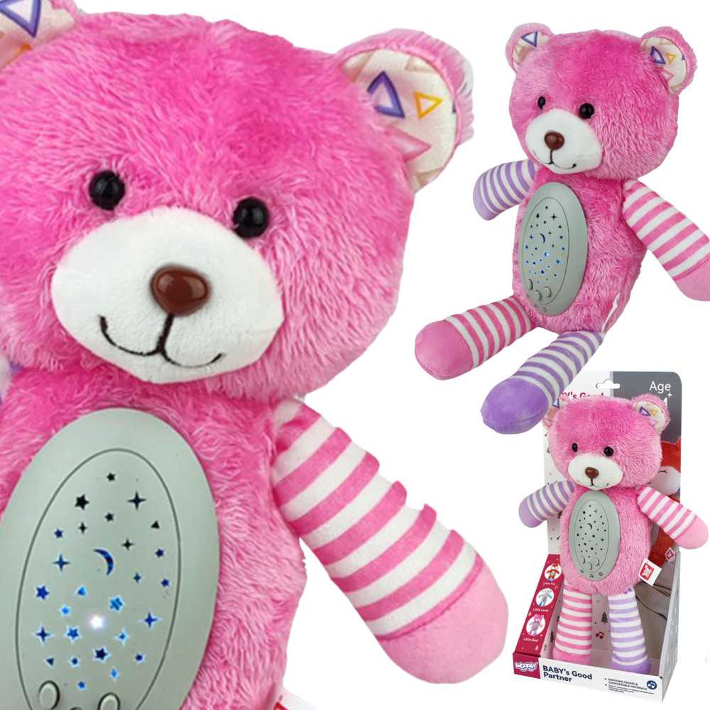 WOOPIE BABY Snuggly Sleeping Projector 2-in-1 Pink Teddy Bear - 10 lopšinių-Miegui, Žaislai, Migdukai ir karuselės, Miego žaisla