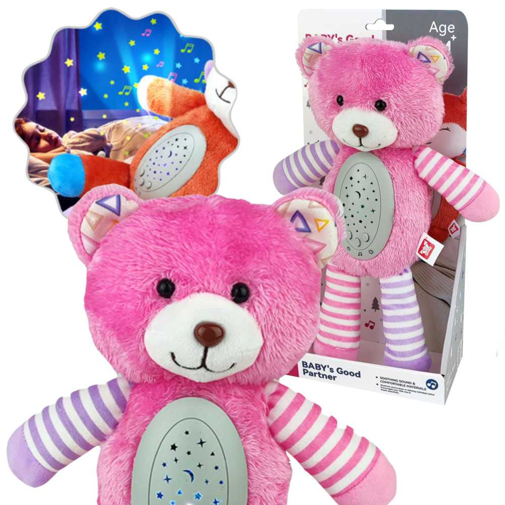 WOOPIE BABY Snuggly Sleeping Projector 2-in-1 Pink Teddy Bear - 10 lopšinių-Miegui, Žaislai, Migdukai ir karuselės, Miego žaisla