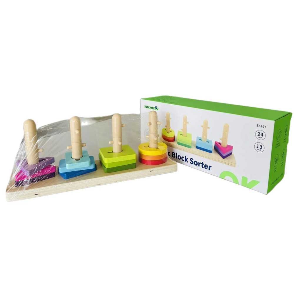 TOOKY TOY Sorter Kształtów z Kolorowymi Blokami Montessori					