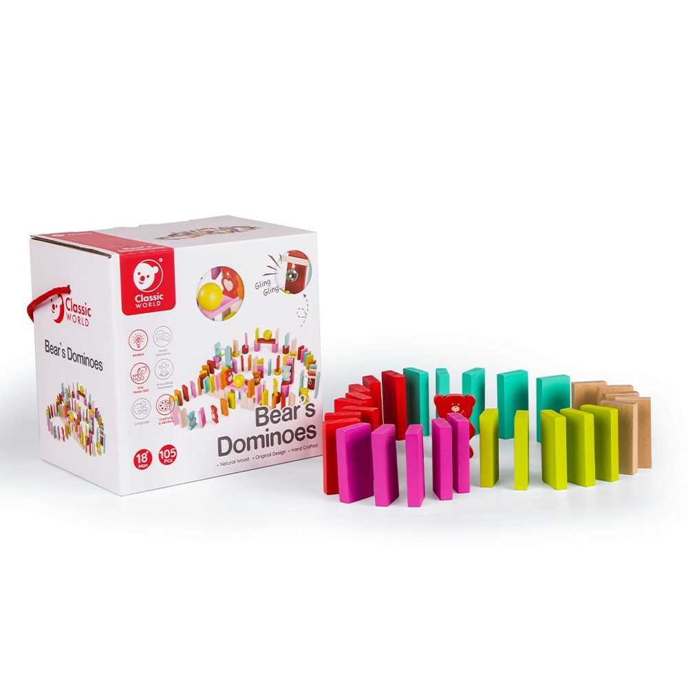 CLASSIC WORLD Drewniane Domino dla Dzieci Misie 105 el. 