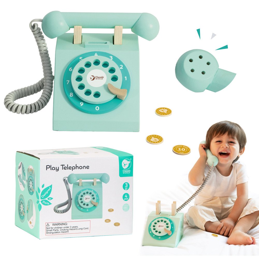 CLASSIC WORLD Klasikinis medinis vaikiškas telefonas 4 el.