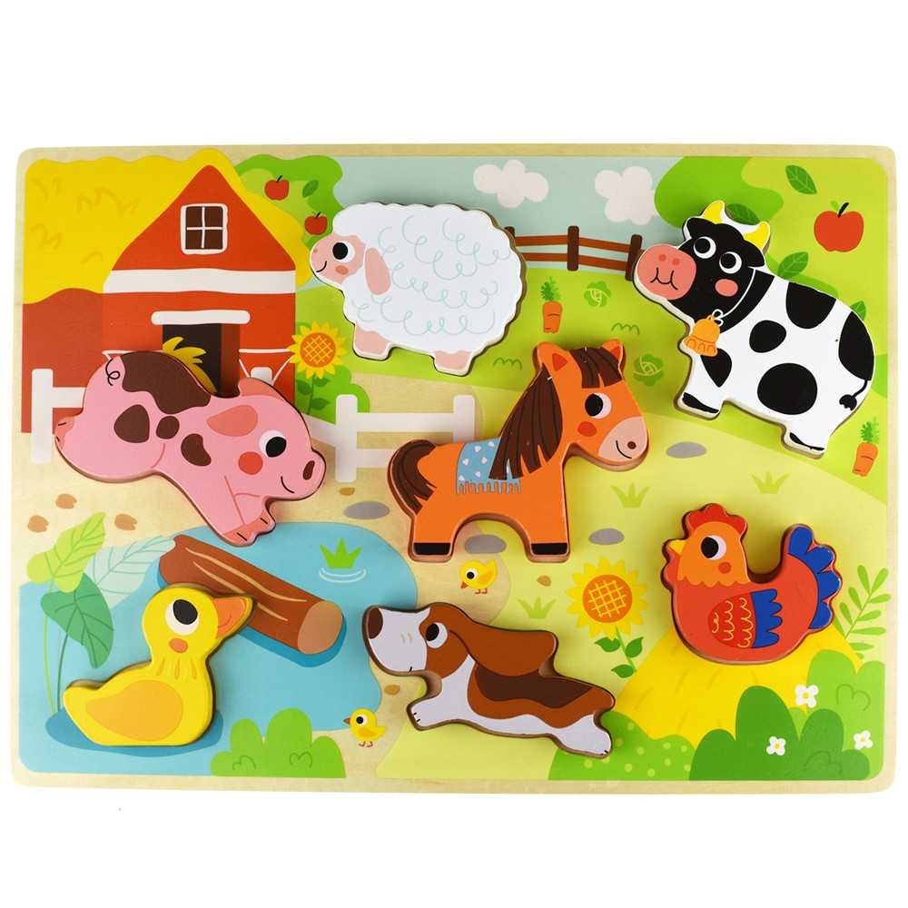 Tooky Toy Drewniane Puzzle Montessori Zwierzątka Farma Dopasuj Kształty					