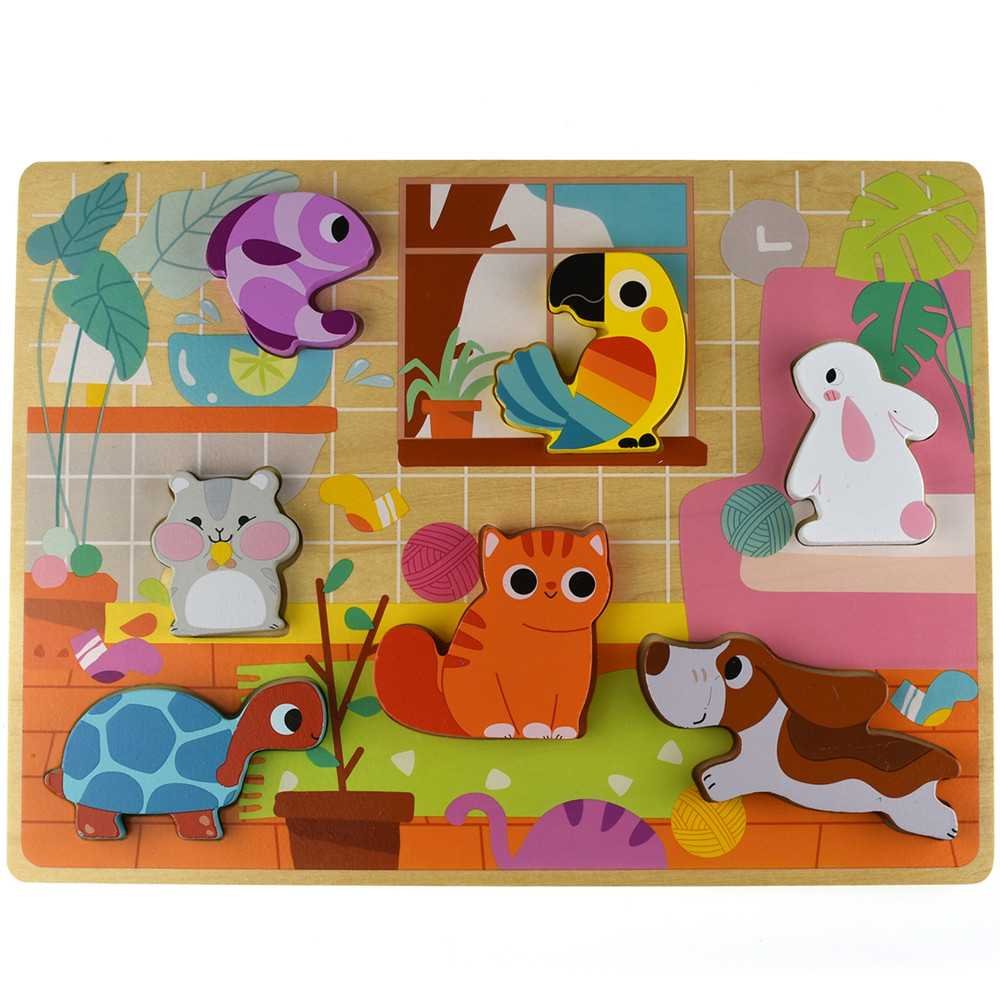 Tooky Toy Drewniane Puzzle Montessori Zwierzątka Dom Dopasuj Kształty					