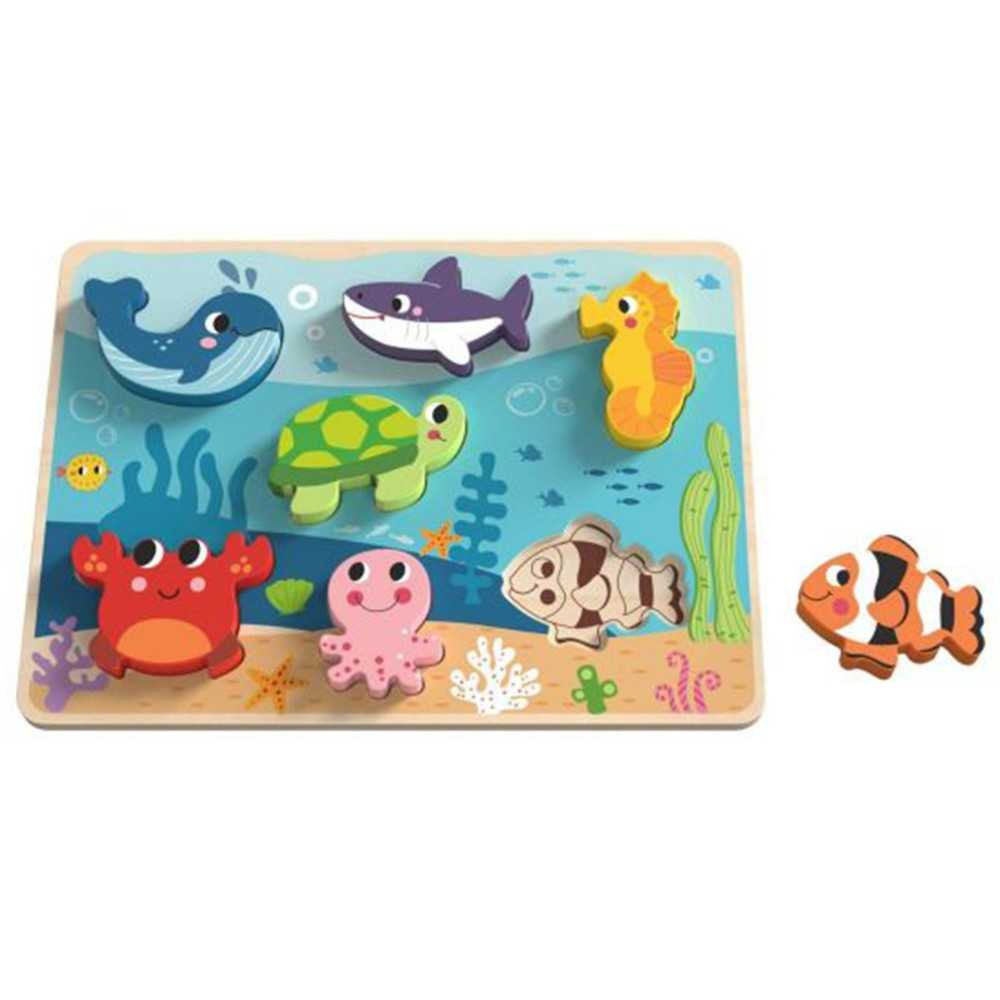 TOOKY TOY Drewniane Puzzle Montessori Świat Morza Rybki Żółwik Kształty					