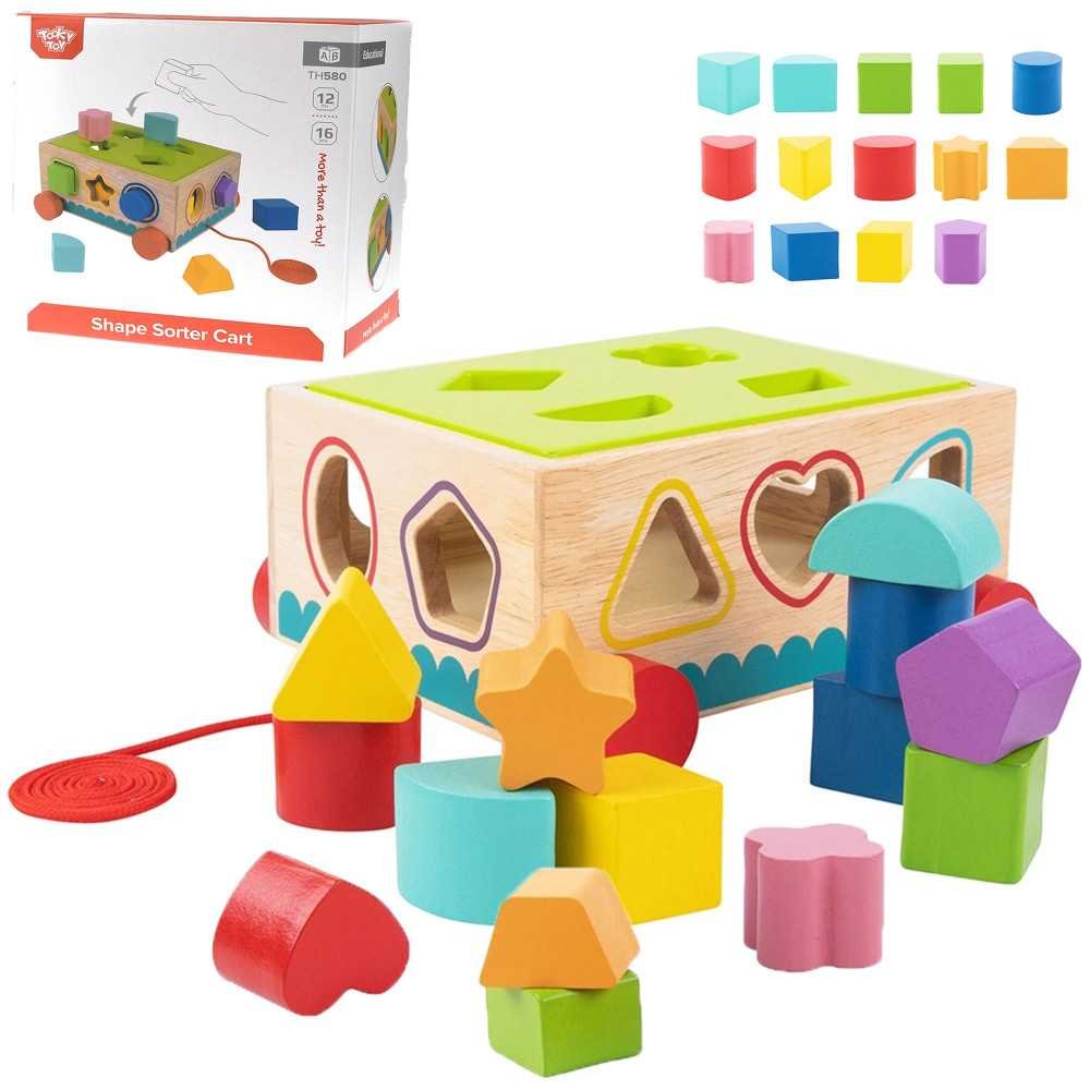 TOOKY TOY Drewniany Sorter Wózek Klocki 16 el.					