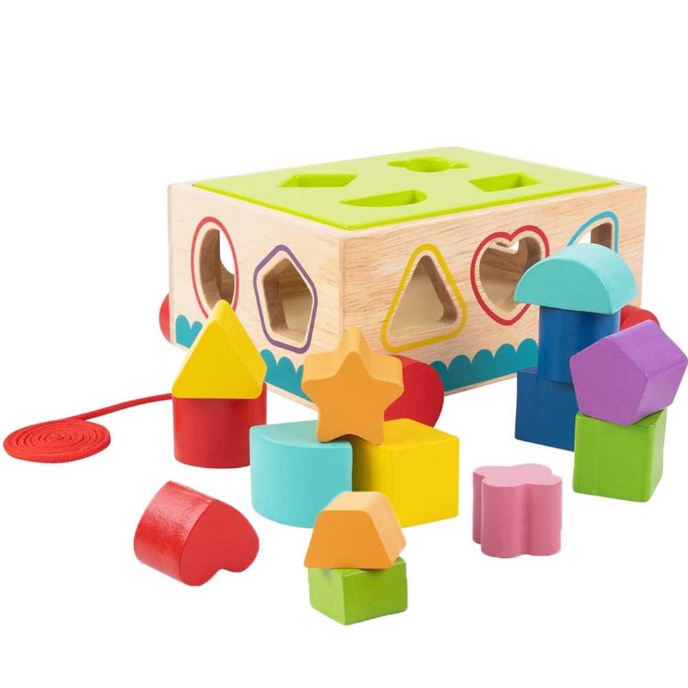 TOOKY TOY Drewniany Sorter Wózek Klocki 16 el.					