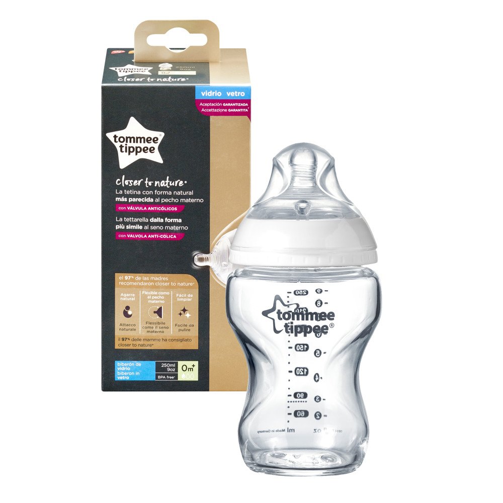 TOMMEE TIPPEE stiklinis buteliukas, 250 ml, 0 mėn+, 42243891-Maitinimui, Buteliukai ir žindukai-e-vaikas