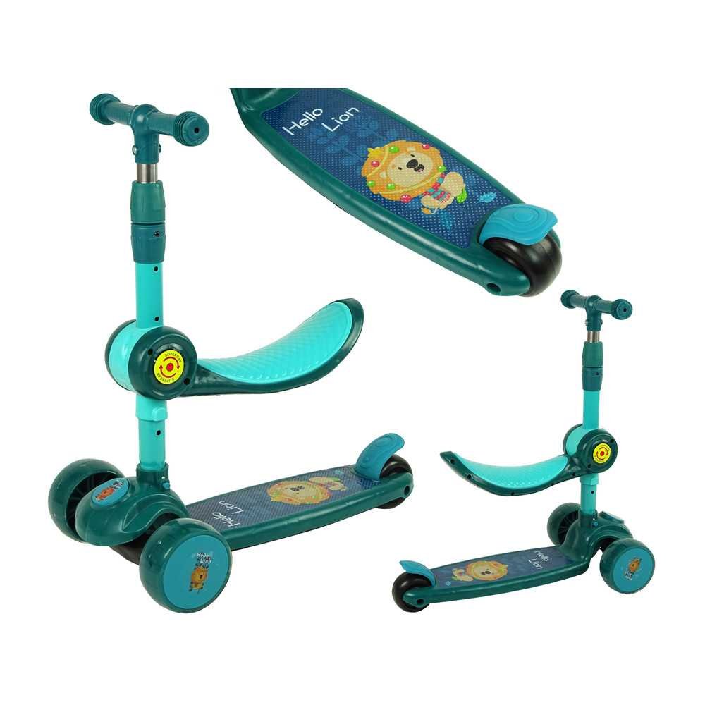 Three-wheeled balance scooter Saddle Green Music Diodes Lion