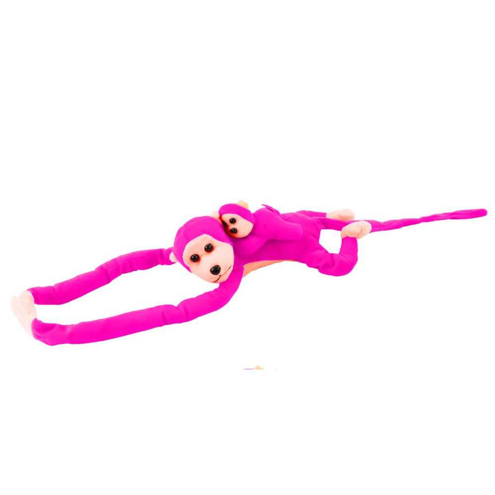 Plush Monkey with Baby Mascot, Dark Pink, with Sound 70 cm