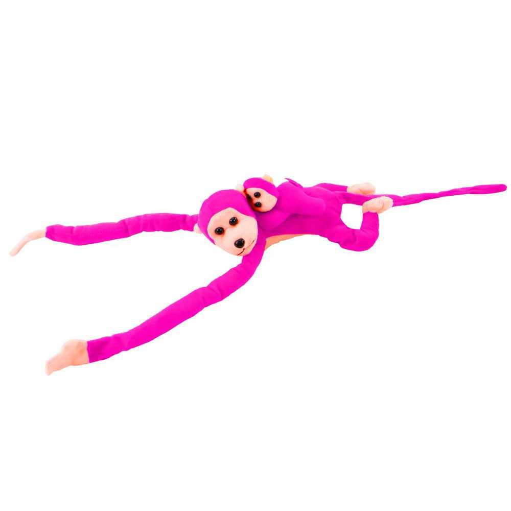 Plush Monkey with Baby Mascot, Dark Pink, with Sound 70 cm