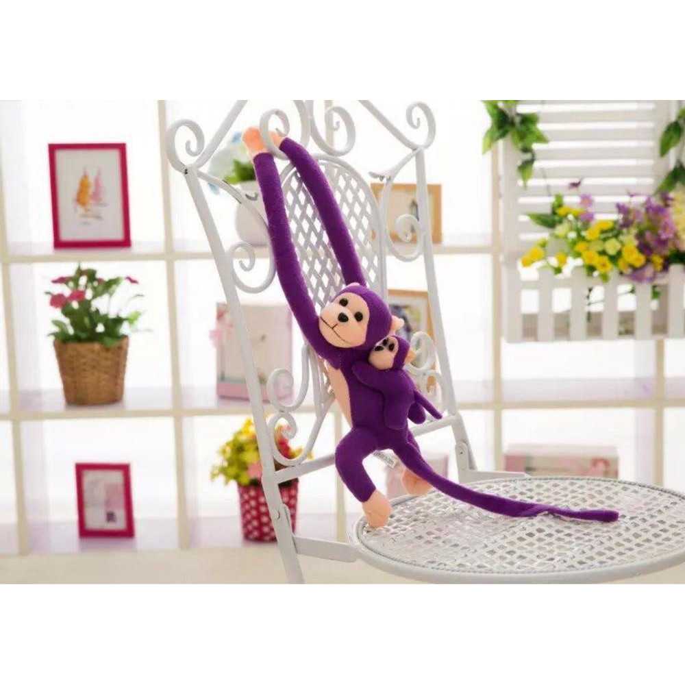 Mascot Plush Monkey with Baby, Purple 70 cm