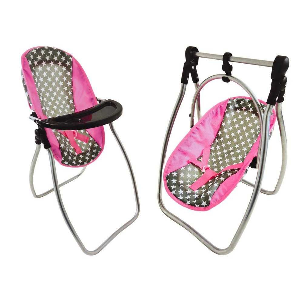 Doll Swing Feeding Chair Alice Stars Gray-Pink