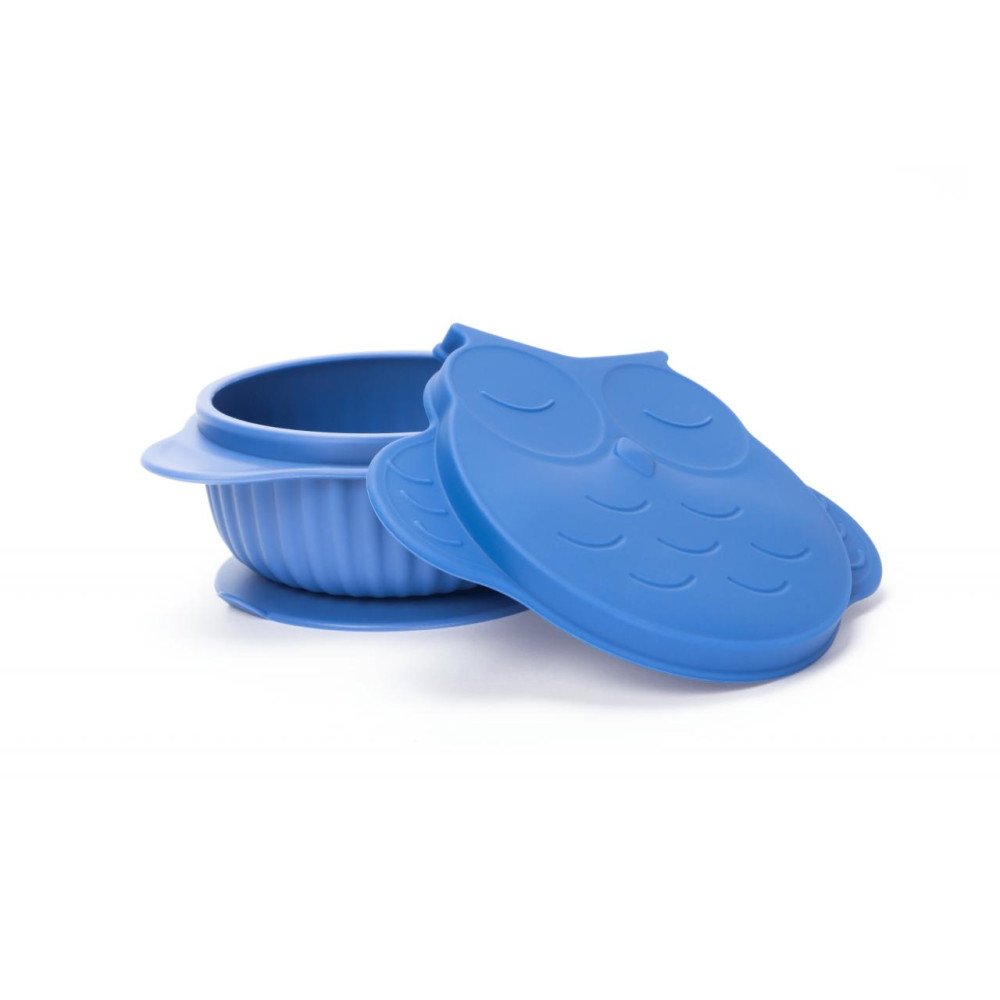 INNOGIO silikoninis dubenėlis su dangteliu GIOfresh OWL, blue, 6m +, GIO-910BLUE