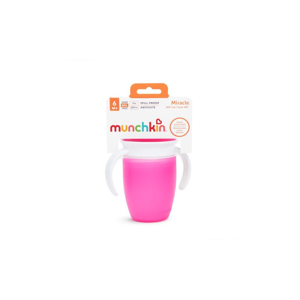 MUNCHKIN mokomasis puodelis, Miracle 360, rožinis, 6mėn+, 207 ml, 01227202-Maitinimui, Indai, įrankiai, gertuvės, Puodeliai, ger