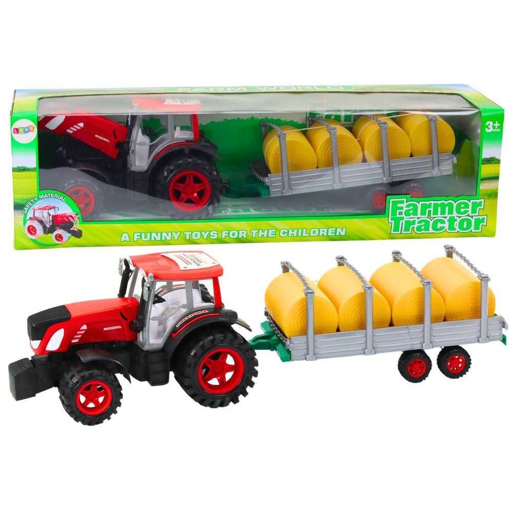 Large Farm Tractor With Trailer And Hay Bales Red Drive