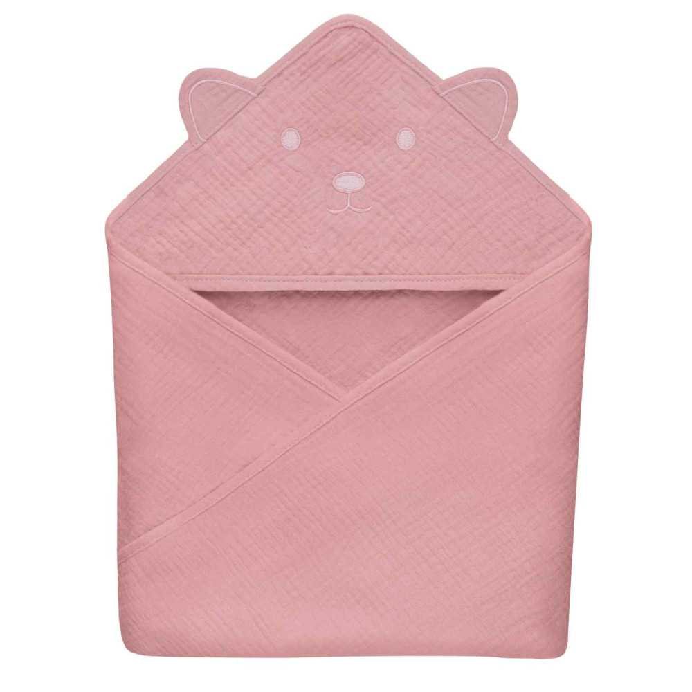 LO-MUSLIN HOODED TOWEL PINK BABY