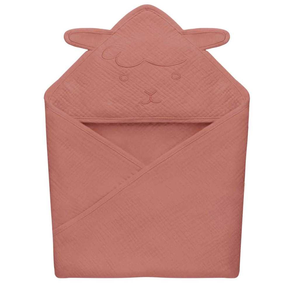 LO-MUSLIN HOODED TOWEL RED CORAL