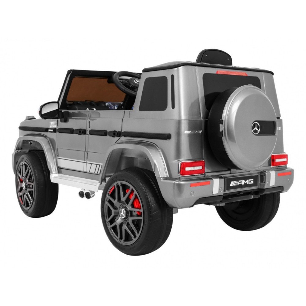 Mercedes AMG G63 vaikams Sidabrinis lakas + nuotolinio valdymo pultas + MP3 LED + lėtas paleidimas + EVA + diržai-Elektromobilia